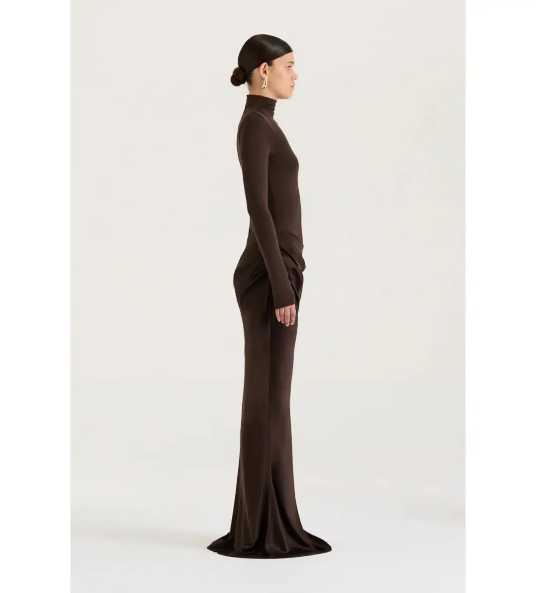 Henne Soraia Long Sleeve Maxi Dress Chocolate Size 6 for rent on The Volte - main image