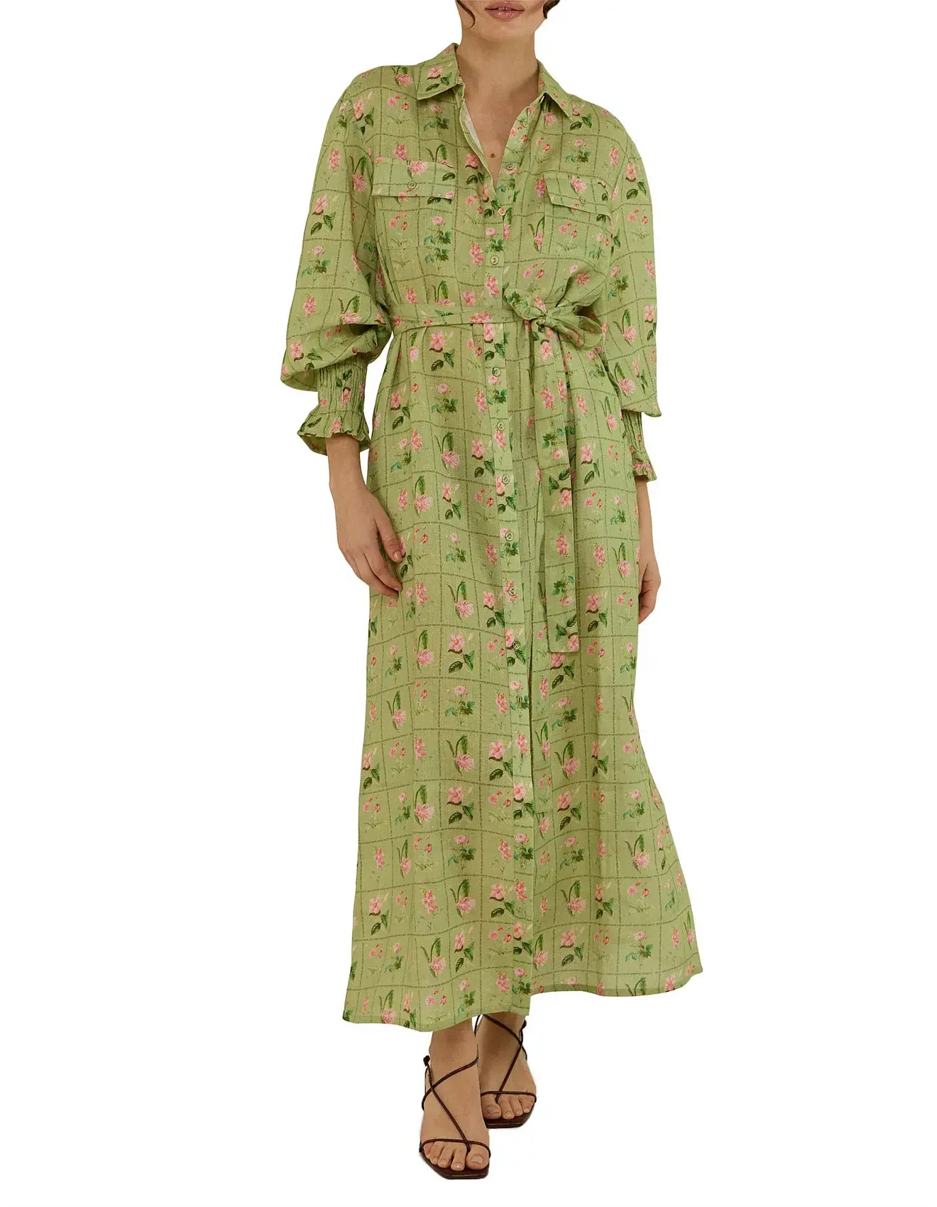 Palm Noosa Marigold Midi Dress Green Floral Tile Size 10 - Image 1