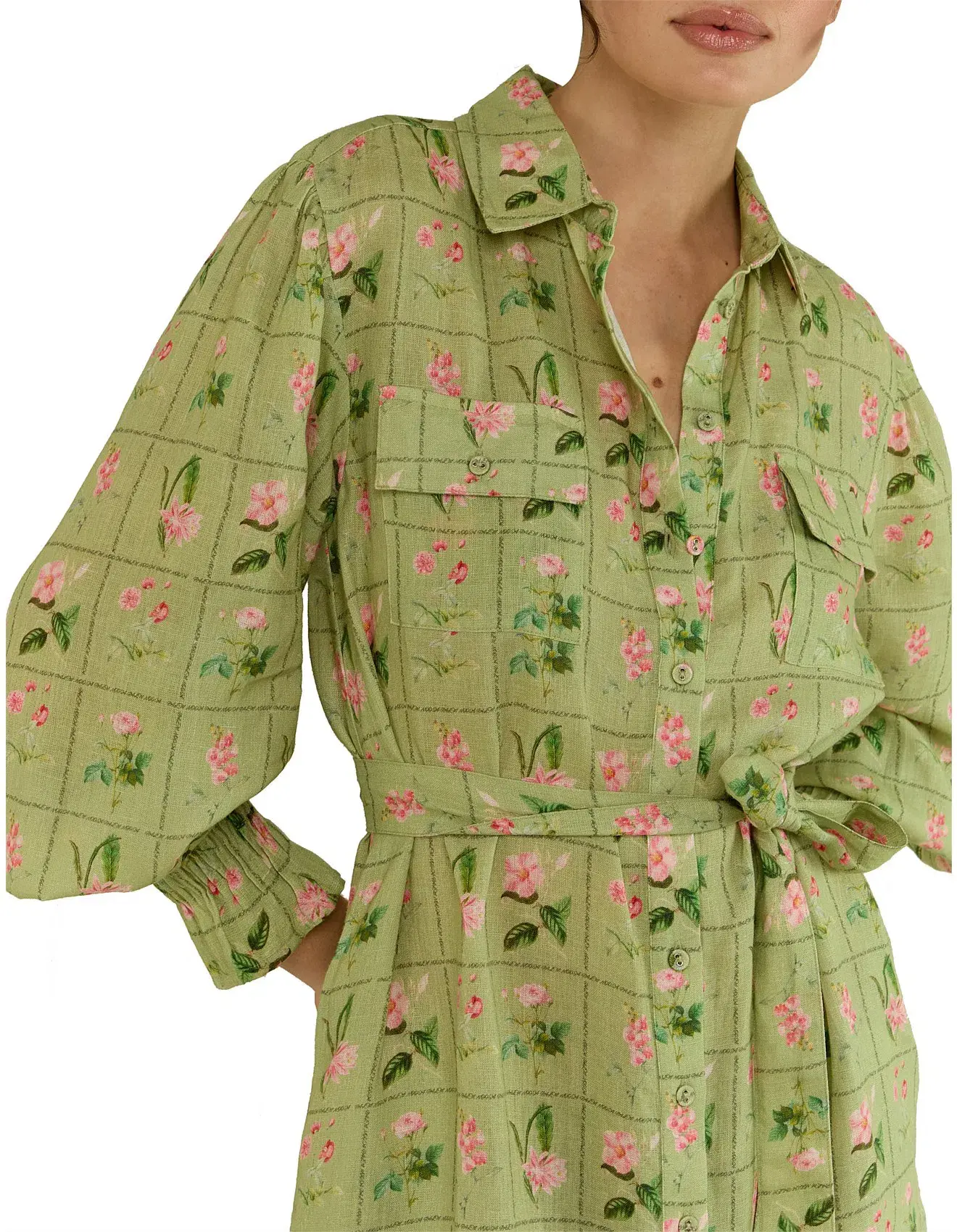 Palm Noosa Marigold Midi Dress Green Floral Tile Size 10 - Image 4