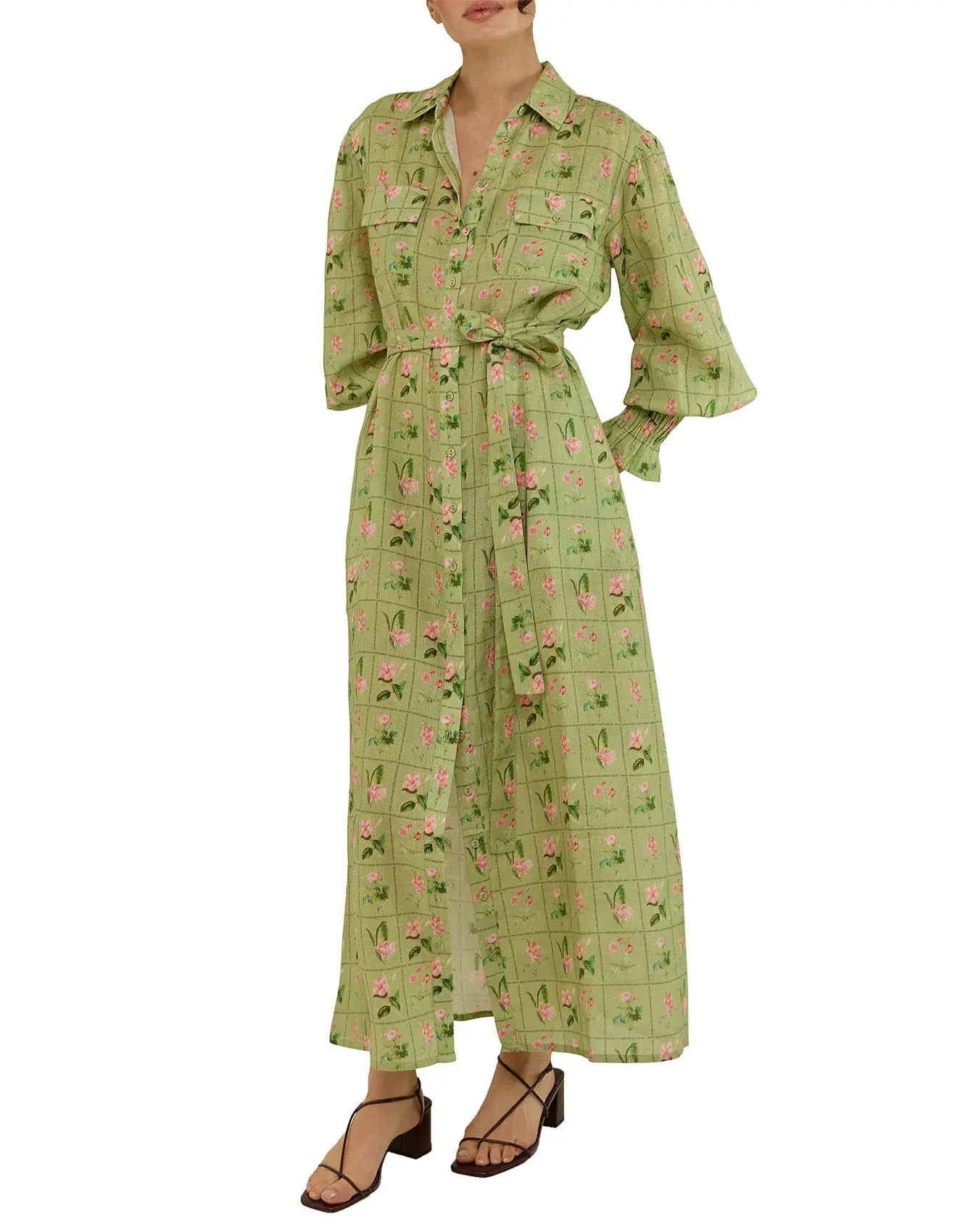 Palm Noosa Marigold Midi Dress Green Floral Tile Size 10 - Image 2
