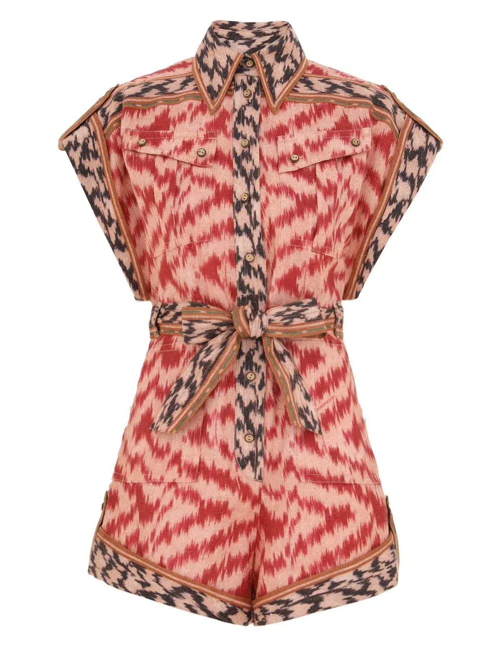 Zimmermann The Wylie Pocket Playsuit in Red Ikat Size 10 - Image 1