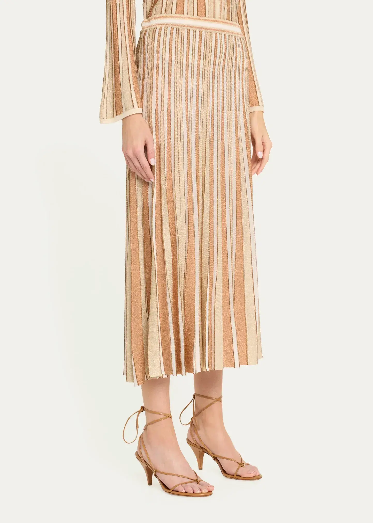 Zimmermann Crush Halter Neck Top in Cream Size 1/AU 10 and Metallic Stripe Skirt in Multi Size 2/AU 12 Set  - Image 3