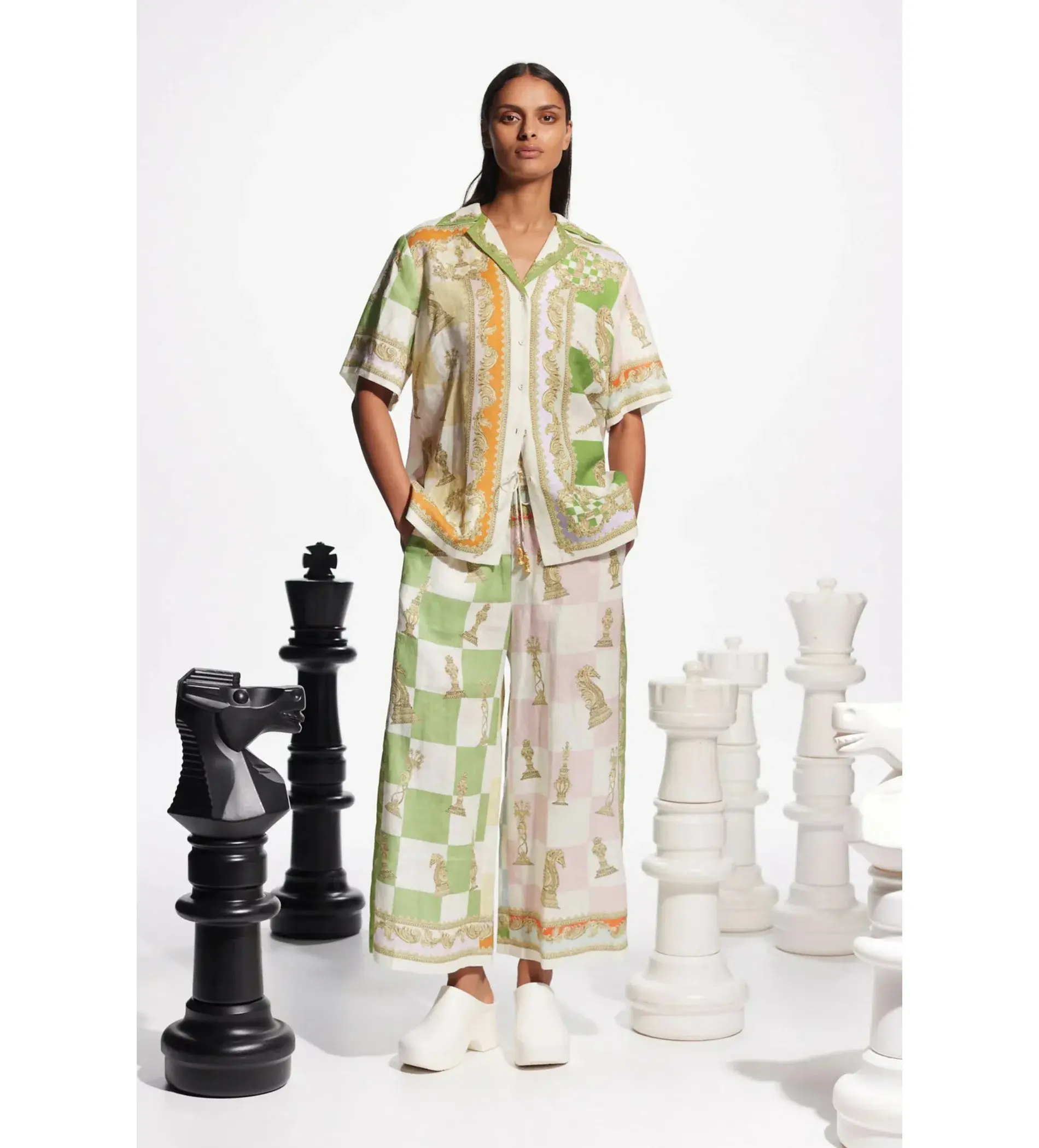 Alemais Checkmate Linen Top & Pants Set Print Size 10 - Image 1