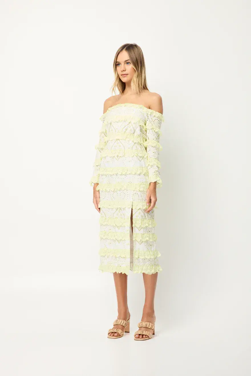 Elliatt Saint Lucia Midi Dress In Ivory/Citrus Size M/ AU 10  - Image 5