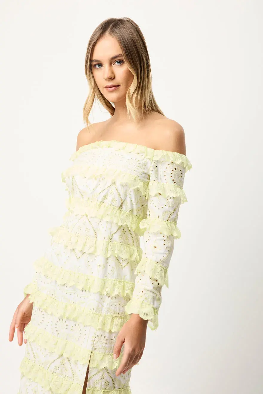 Elliatt Saint Lucia Midi Dress In Ivory/Citrus Size M/ AU 10  for rent on The Volte - main image