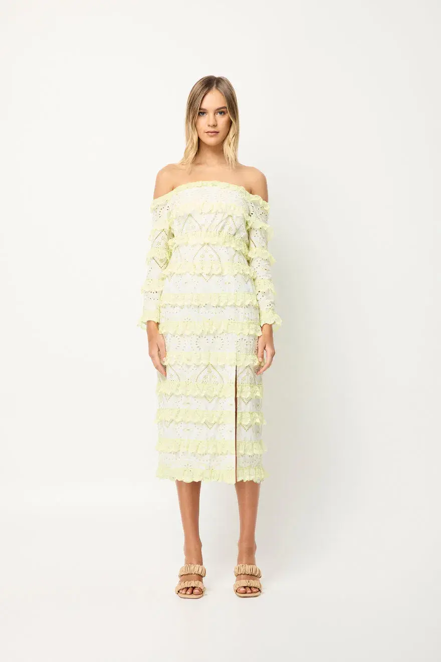 Elliatt Saint Lucia Midi Dress In Ivory/Citrus Size M/ AU 10  - Image 1