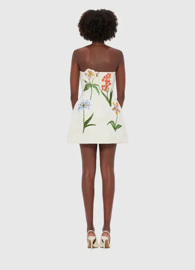 Leo Lin Rosario Velvet Mini Dress Botanical Print Snow Size AU 8 - Image 2