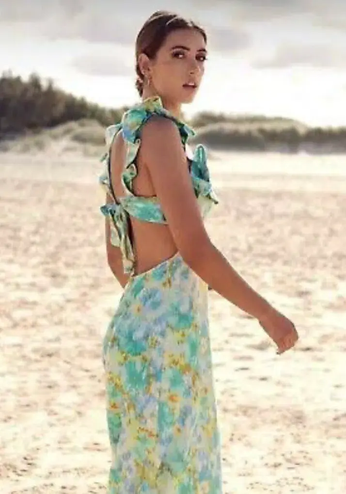 Zimmermann High Tide Frilled Midi Dress Aqua Ikat Floral Size 1 / AU 10  - Image 3