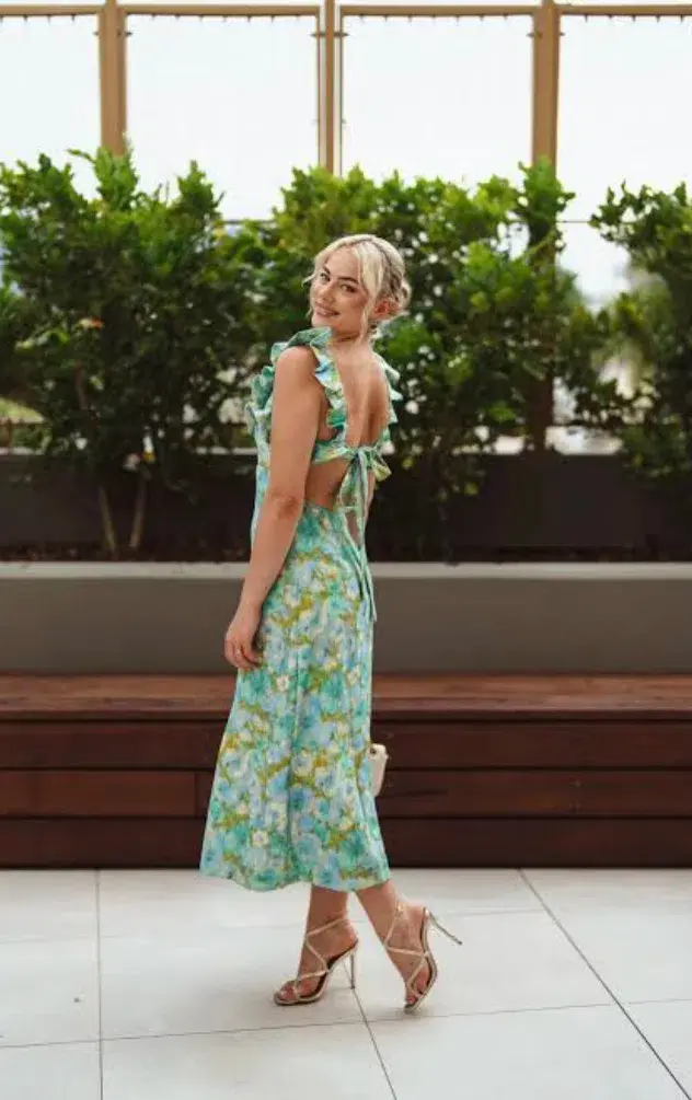 Zimmermann High Tide Frilled Midi Dress Aqua Ikat Floral Size 1 / AU 10  - Image 4