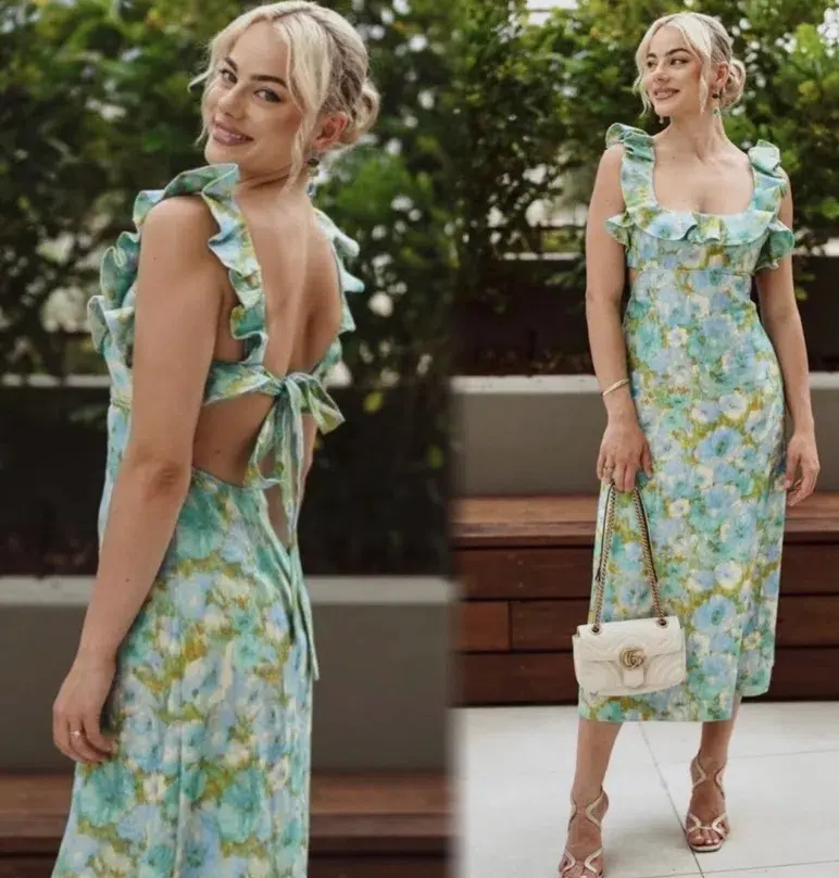 Zimmermann High Tide Frilled Midi Dress Aqua Ikat Floral Size 1 / AU 10  - Image 5