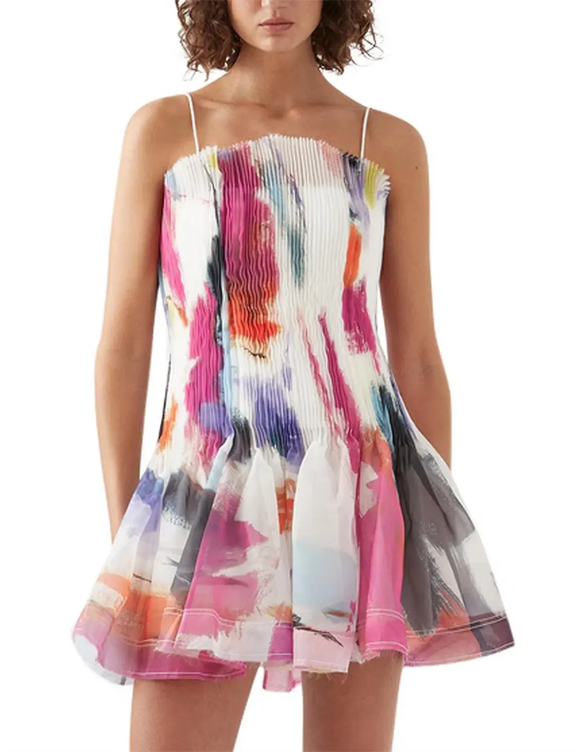 Aje Celestial Pleated Mini Dress Multi Size 8 - Image 2