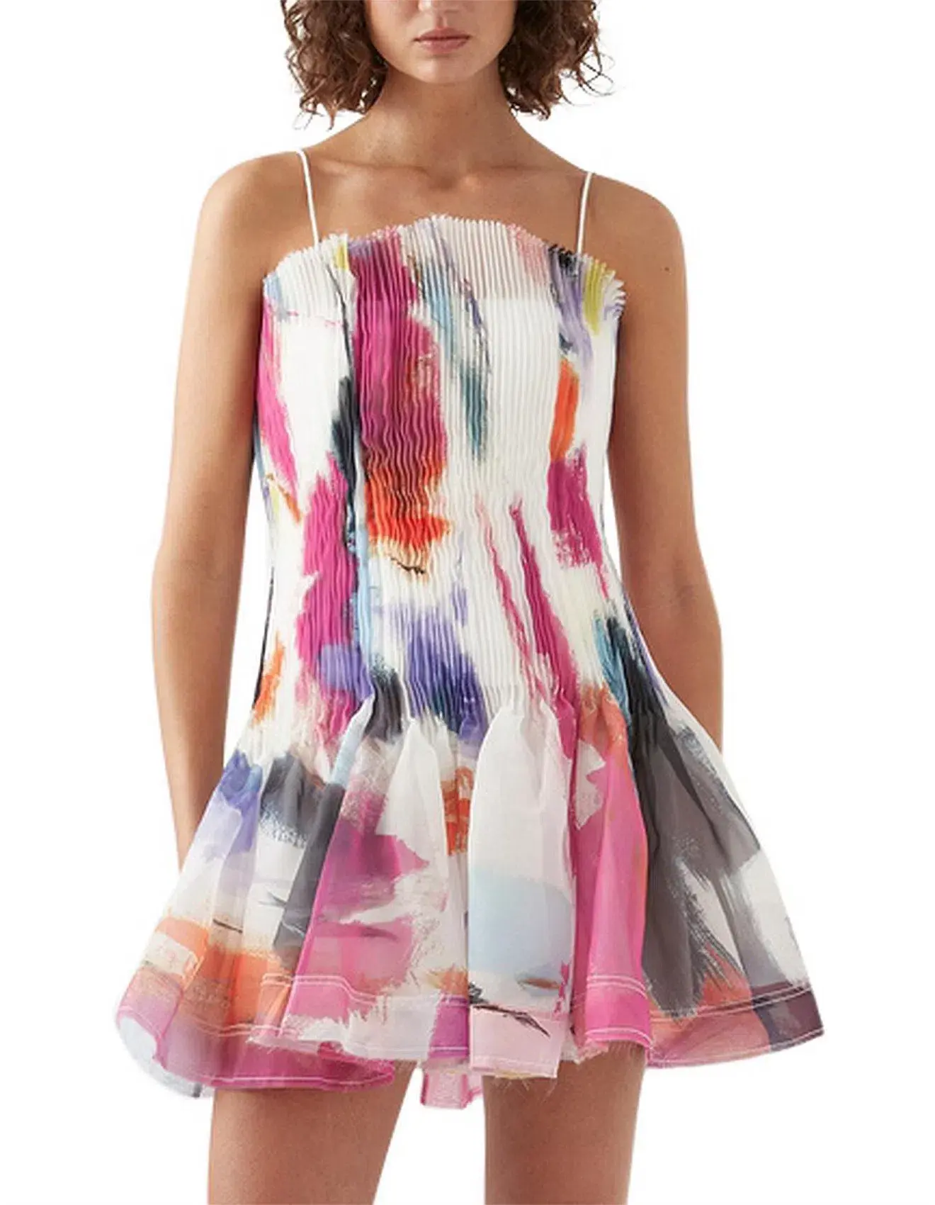 Aje Celestial Pleated Mini Dress Multi Size 8 - Image 2