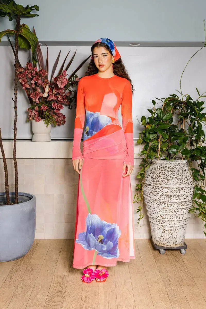 With Harper Lu Panel Mesh Contrast Poppy Maxi Dress Multi Floral Size 6 - Image 1