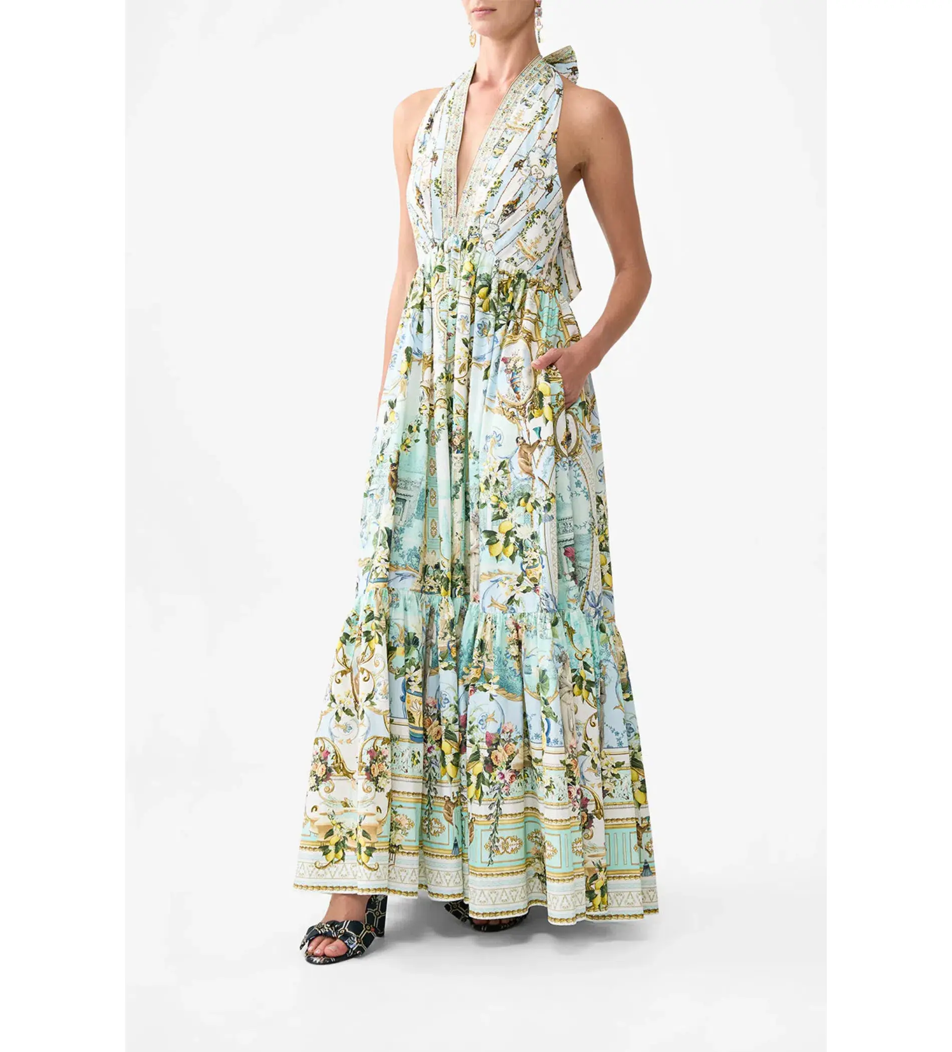 Camilla Ruffle Hem Halter Maxi Dress Venus on a Vespa Size 10 - Image 4