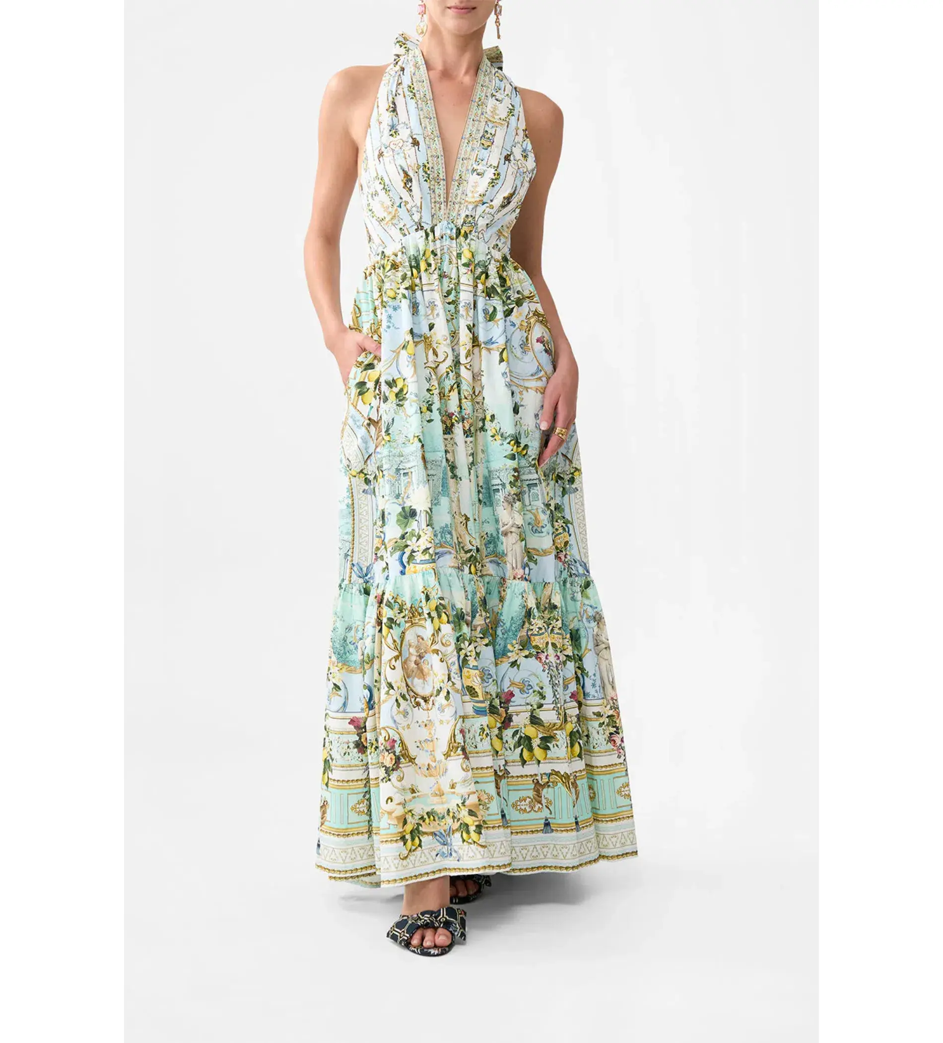Camilla Ruffle Hem Halter Maxi Dress Venus on a Vespa Size 10 - Image 1