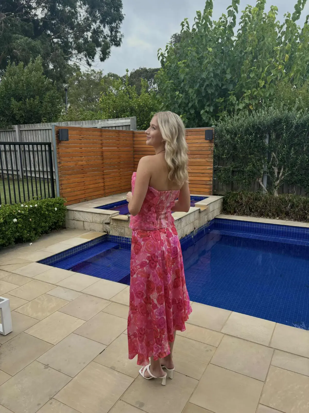 Aje Charmed Rosette Ruffle Bustier with Valeria Asymmetrical Midi Skirt in Misty Rose Size 6 - Image 6