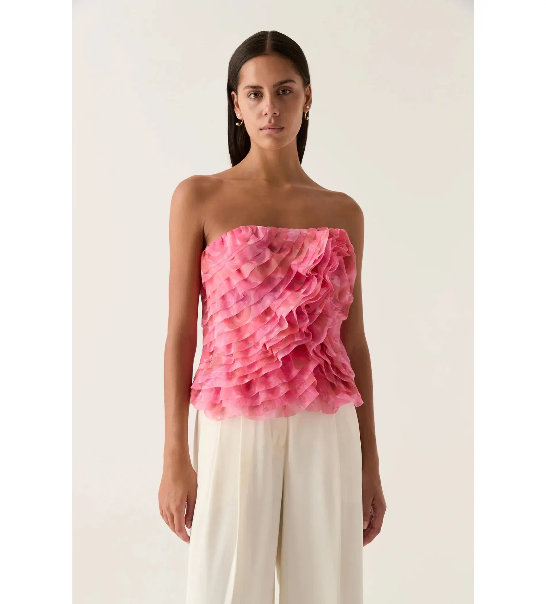 Aje Charmed Rosette Ruffle Bustier with Valeria Asymmetrical Midi Skirt in Misty Rose Size 6 - Image 2