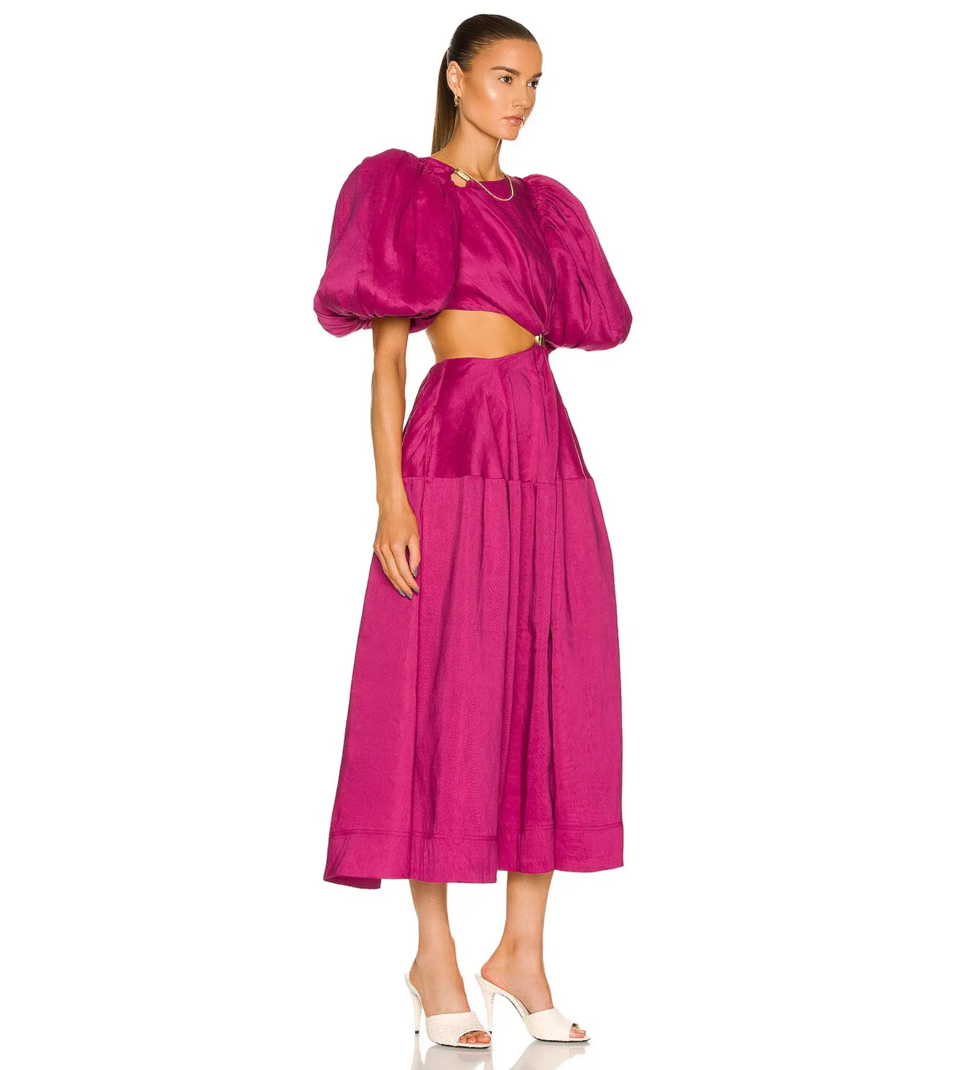 Aje Vanades Ring Cut Out Midi Dress in Magenta Pink Size 6 - Image 2