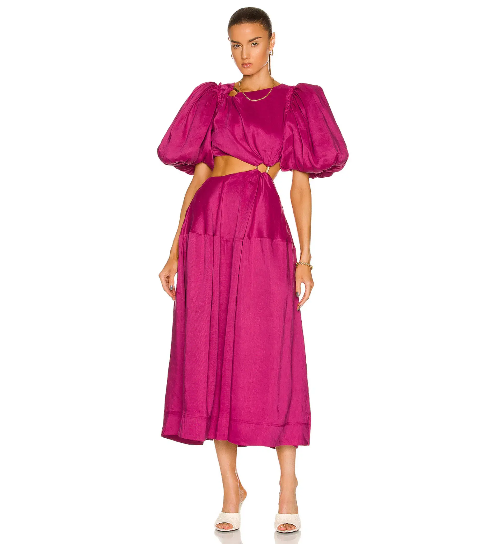 Aje Vanades Ring Cut Out Midi Dress in Magenta Pink Size 6 - Image 1