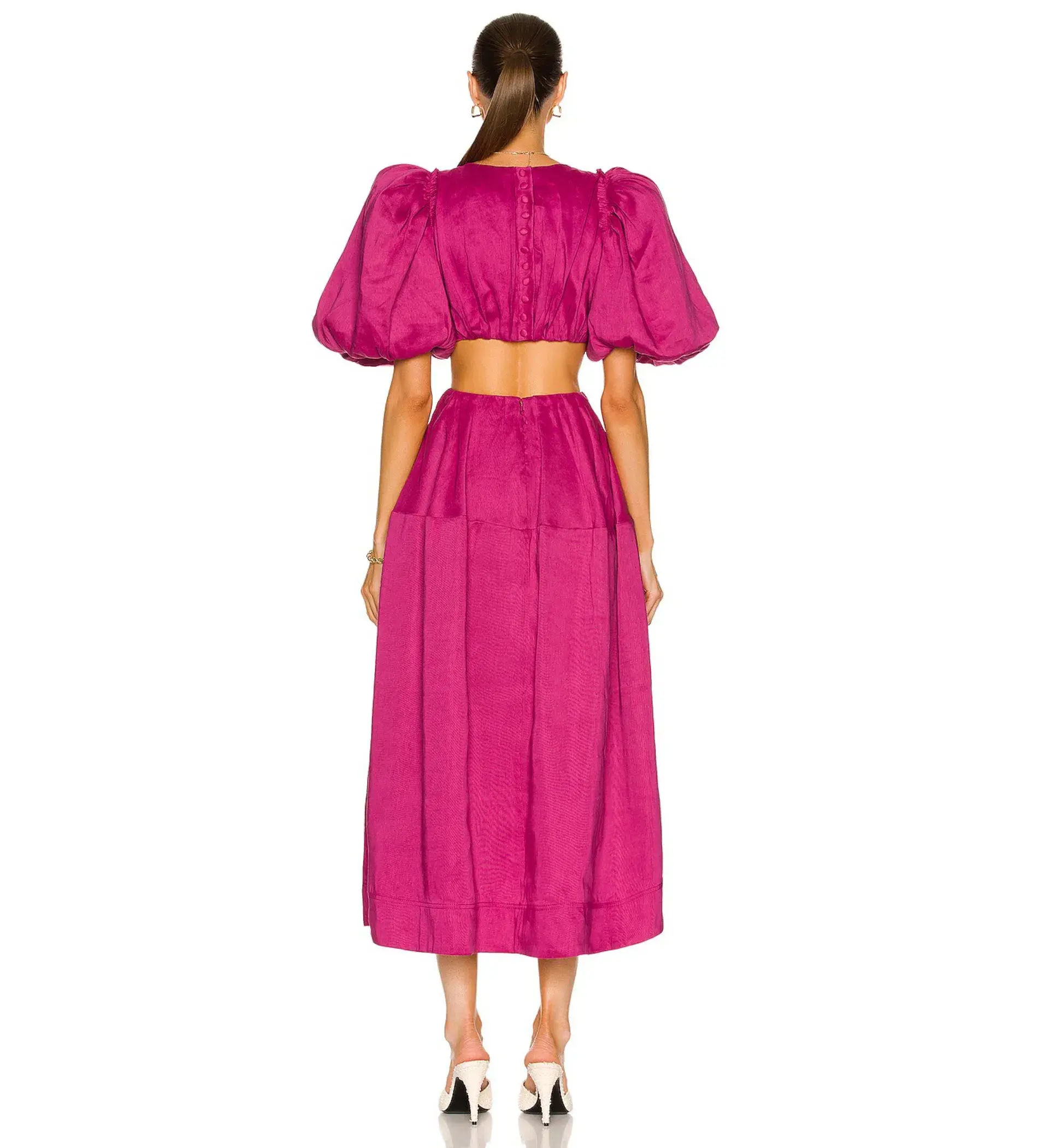 Aje Vanades Ring Cut Out Midi Dress in Magenta Pink Size 6 - Image 4