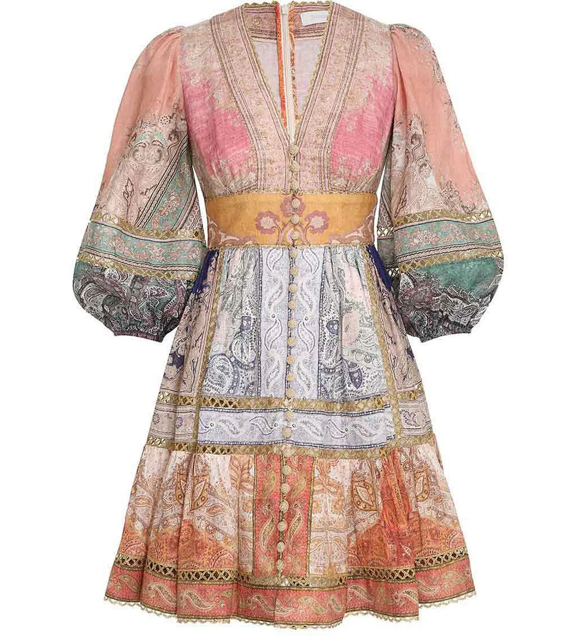 Zimmermann Anneke Lantern Mini Dress Multi Print Size 0/AU 8 - Image 5