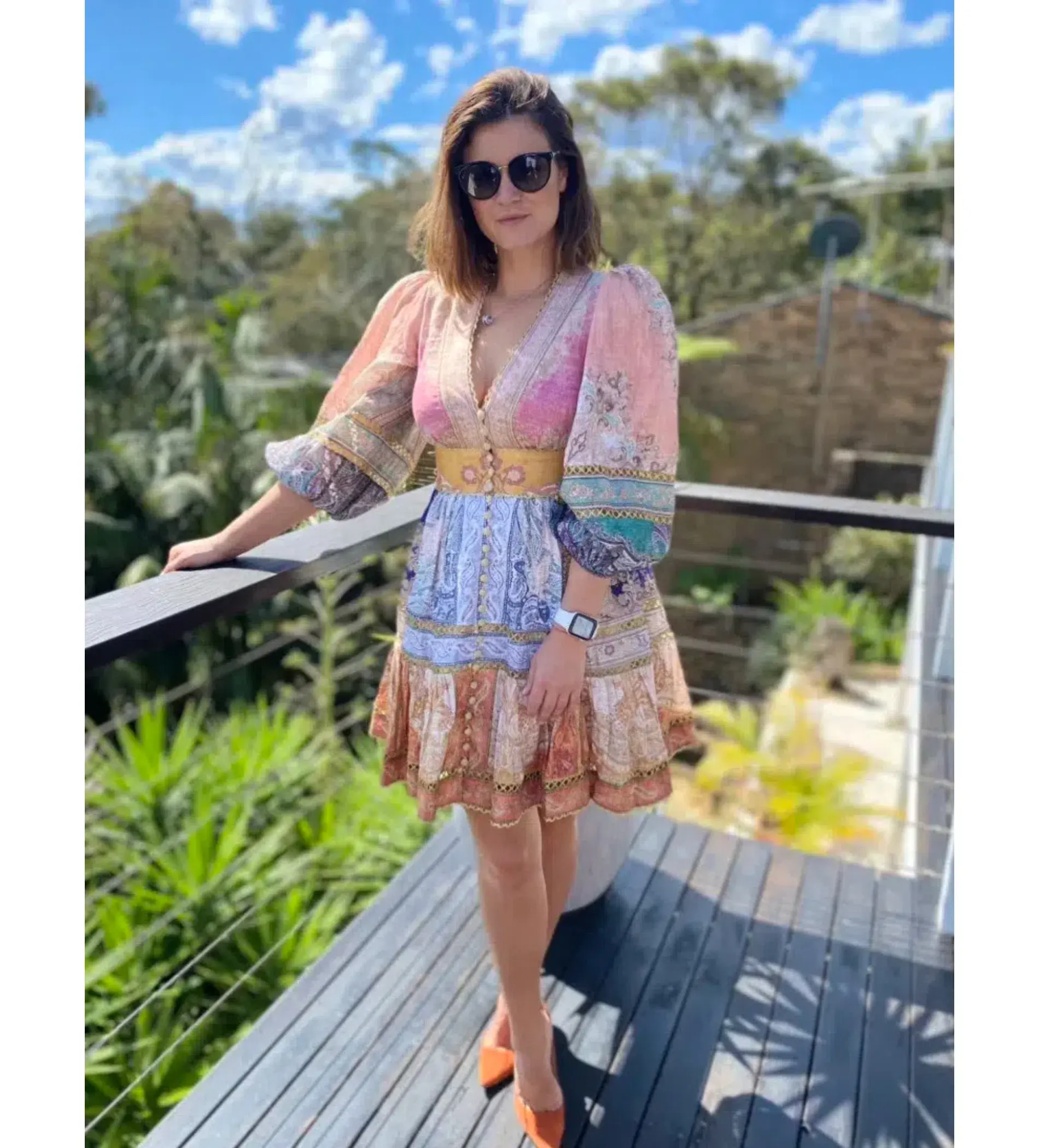 Zimmermann Anneke Lantern Mini Dress Multi Print Size 0/AU 8 - Image 1