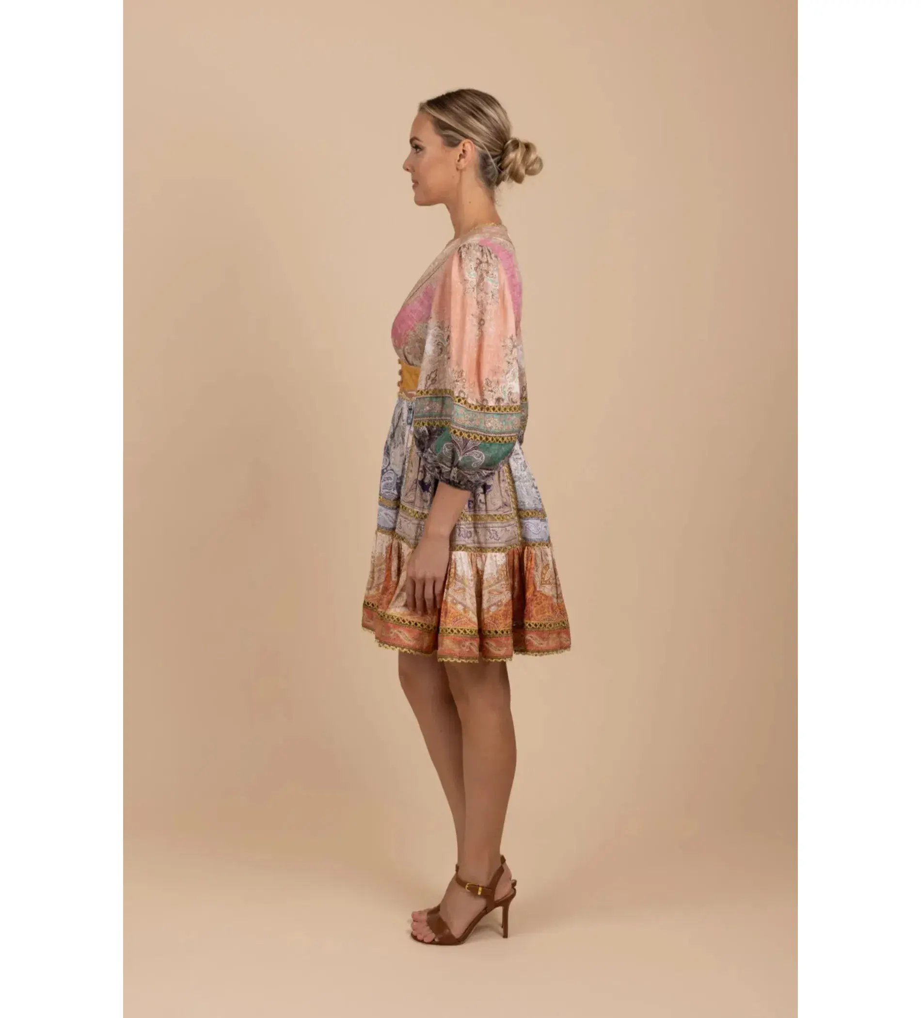 Zimmermann Anneke Lantern Mini Dress Multi Print Size 0/AU 8 - Image 4