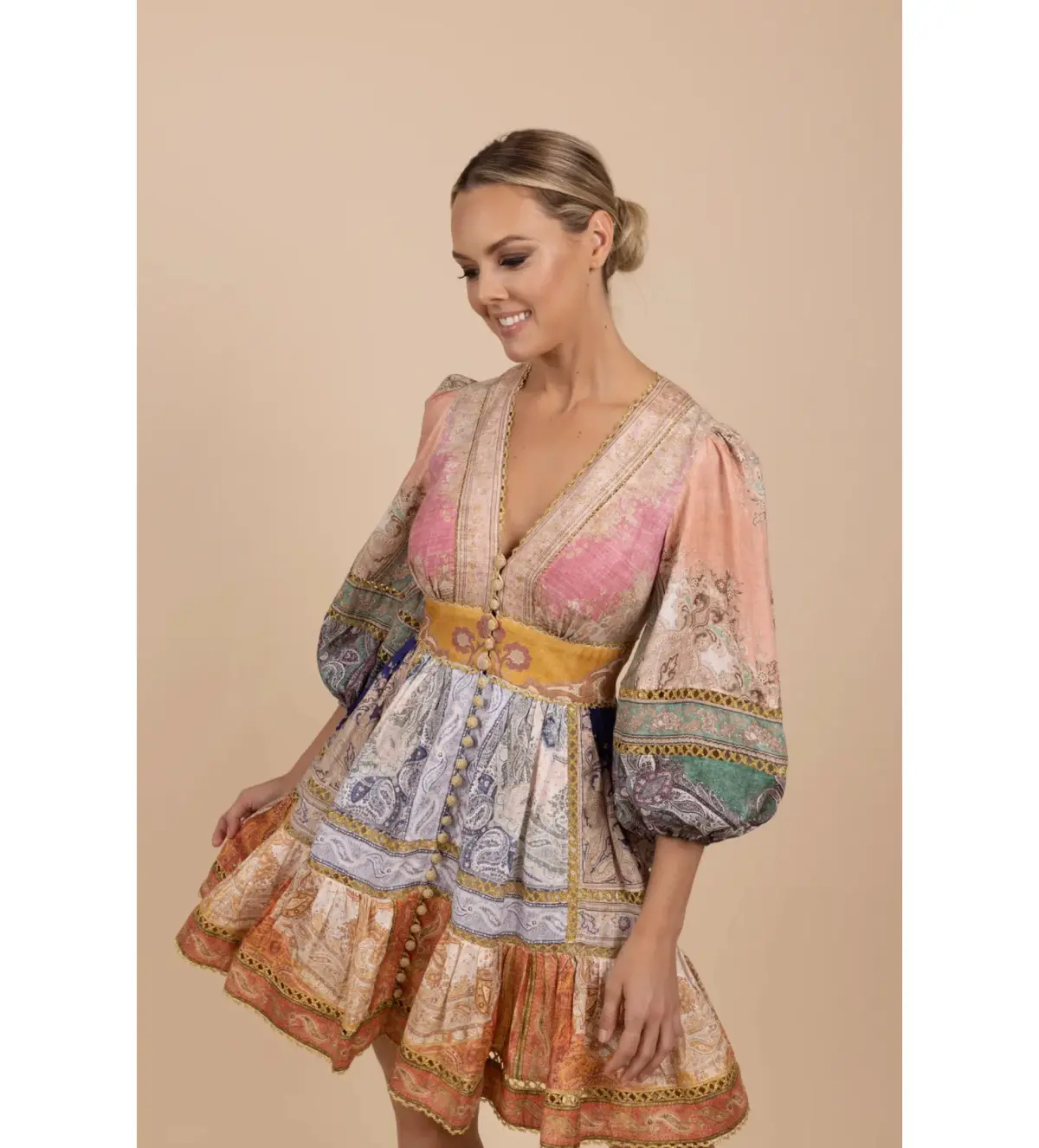 Zimmermann Anneke Lantern Mini Dress Multi Print Size 0/AU 8 - Image 3