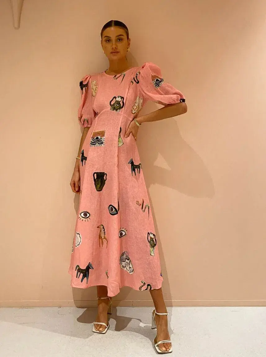 Alemais Cleo Midi Dress Pink Print Size 12 - Image 1