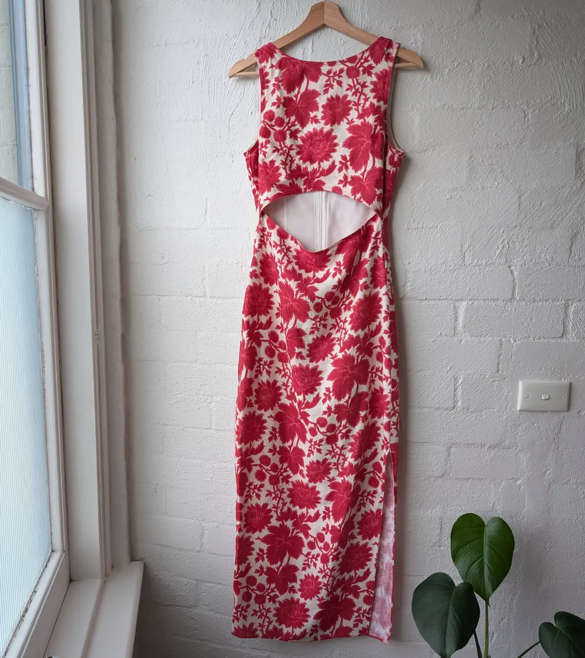 Sir The Label Cinta Linen Cut Out Midi Dress Red Floral Size 1/AU 8 - Image 7