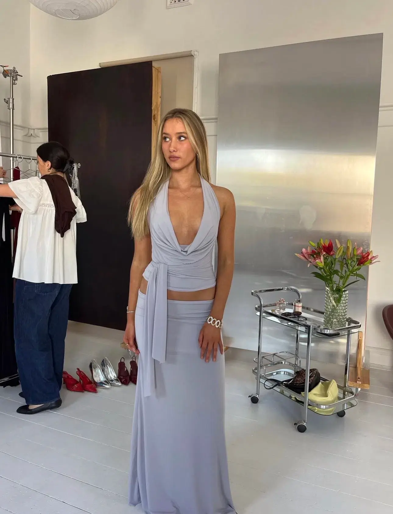 La Marie Raya Cowl Neck Top and Full Length Skirt Set in Grey Size XS/S (AU 6-8) - Image 2