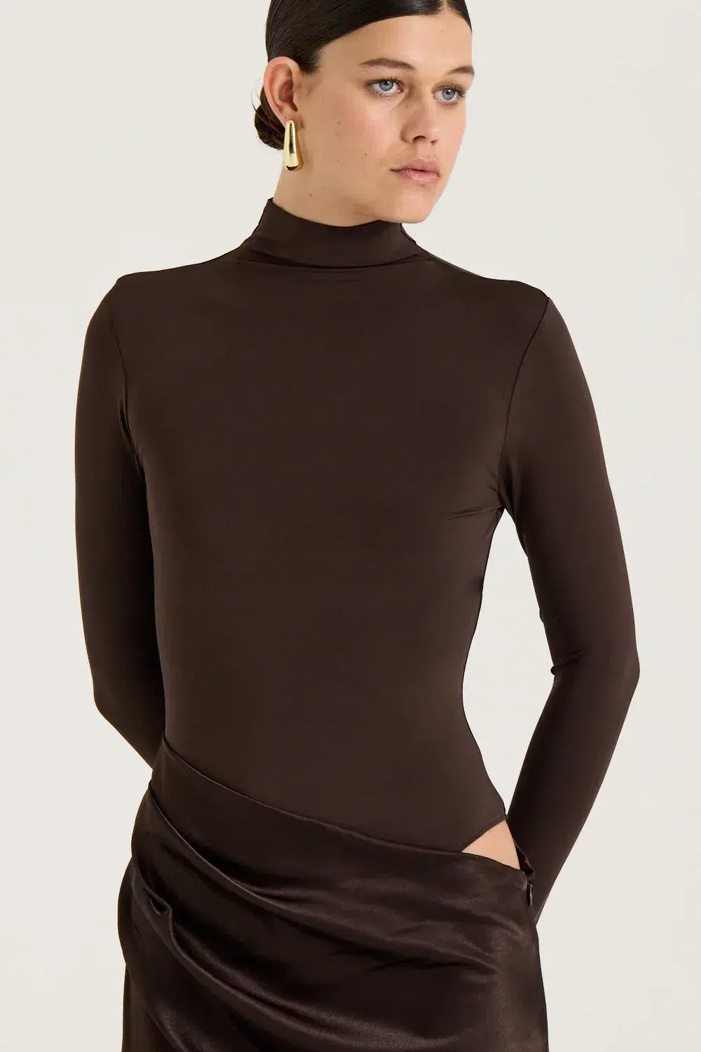HENNE Soraia Long Sleeve Dress Chocolate Brown Size S / AU 8 - Image 6
