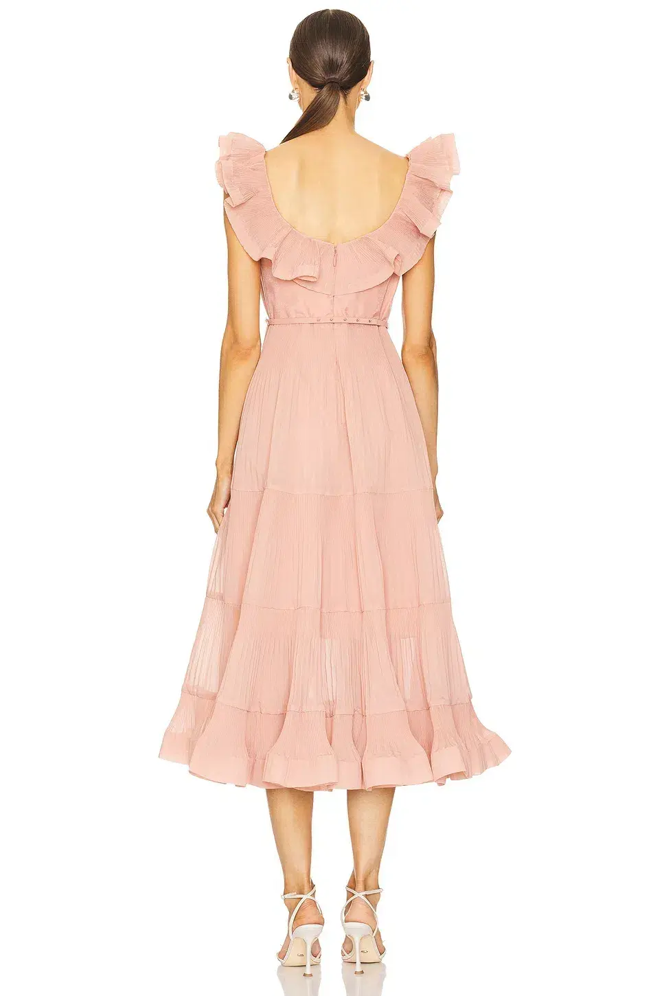 Zimmermann Pleated Frill Midi Dress Lipstick Size AU 16 - Image 2