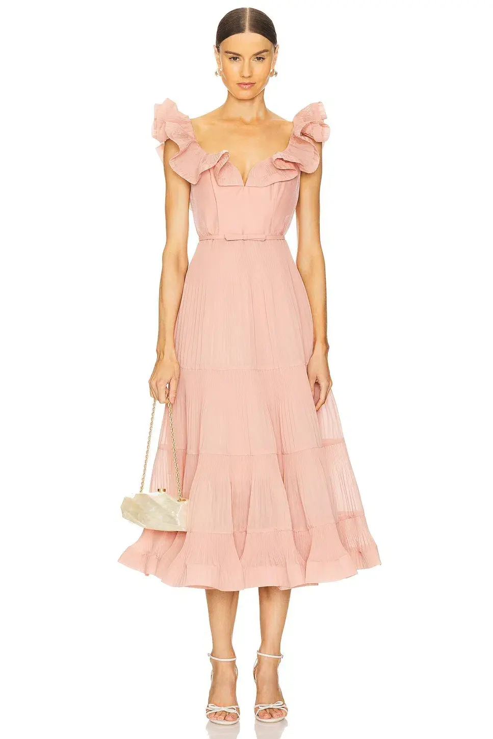 Zimmermann Pleated Frill Midi Dress Lipstick Size AU 16 - Image 1