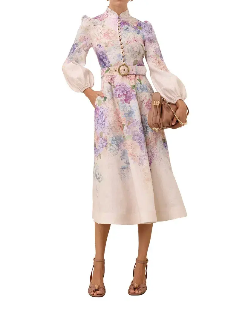 Zimmermann The Dawning Buttoned Midi Dress in Multi Hydrangea Size 2/Au  12 - Image 1