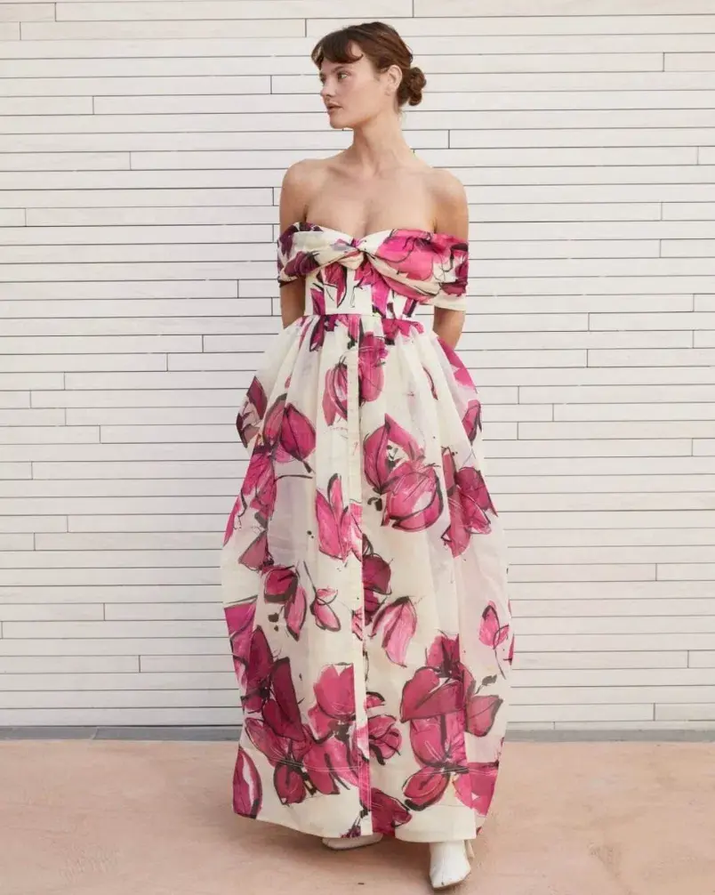 Aje Cordelia Corseted Maxi Dress in Falling Florals Pink Size 10 for rent on The Volte - main image