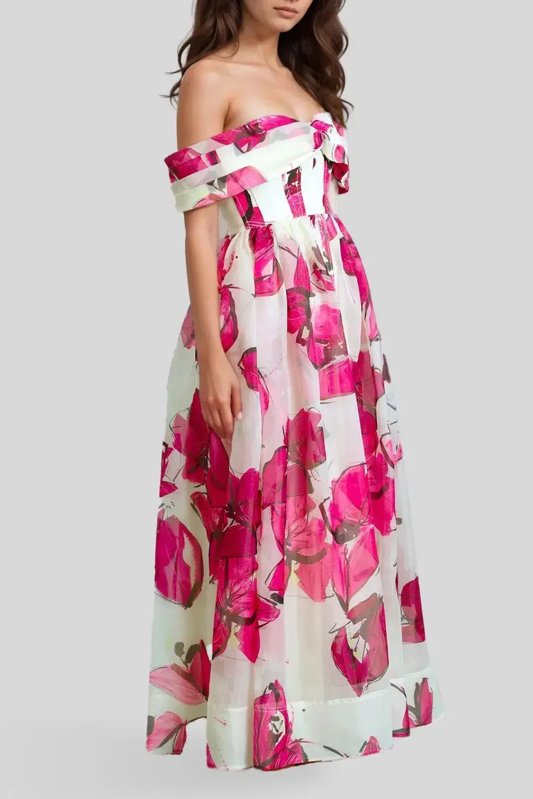Aje Cordelia Corseted Maxi Dress in Falling Florals Pink Size 10 for rent on The Volte - main image