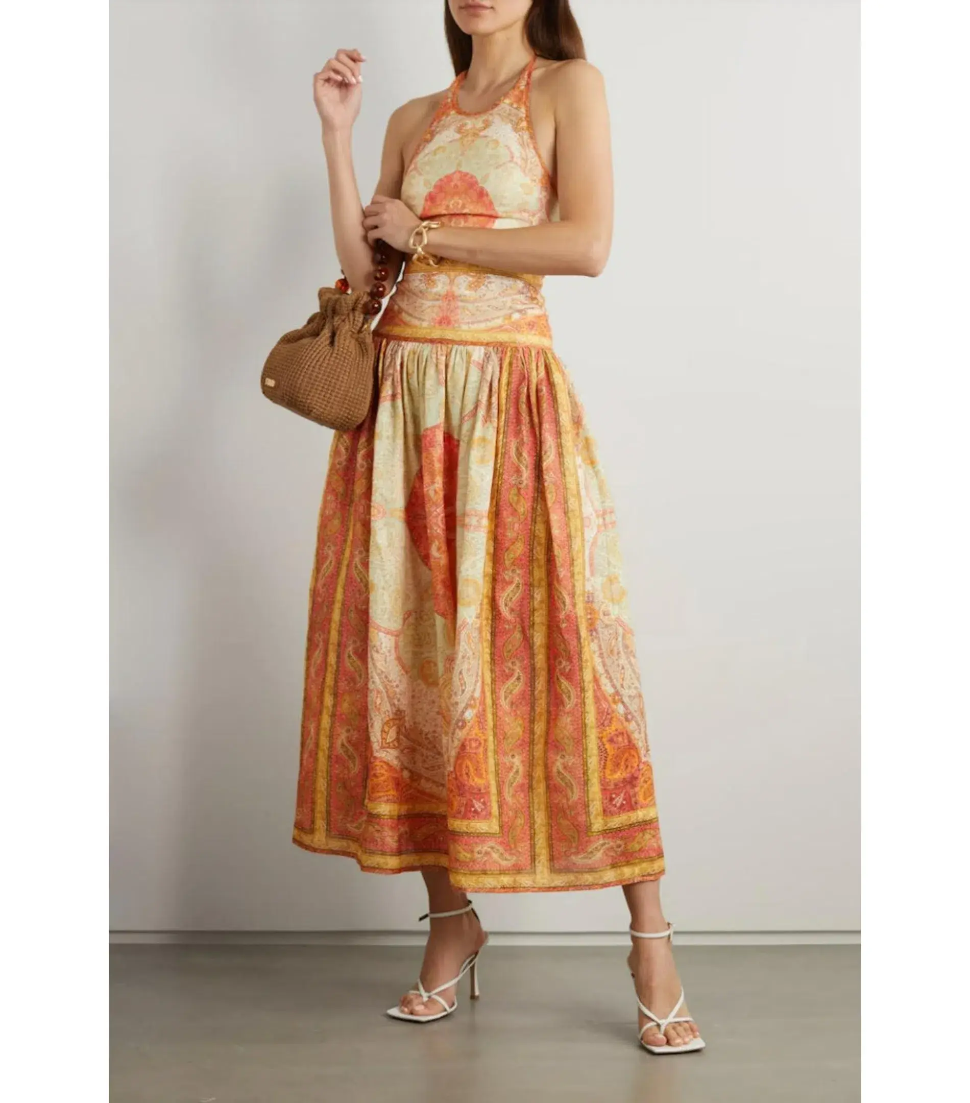 Zimmermann Anneke Cut Out Midi Dress Orange Paisley Print Size 1 / AU 10 - Image 1