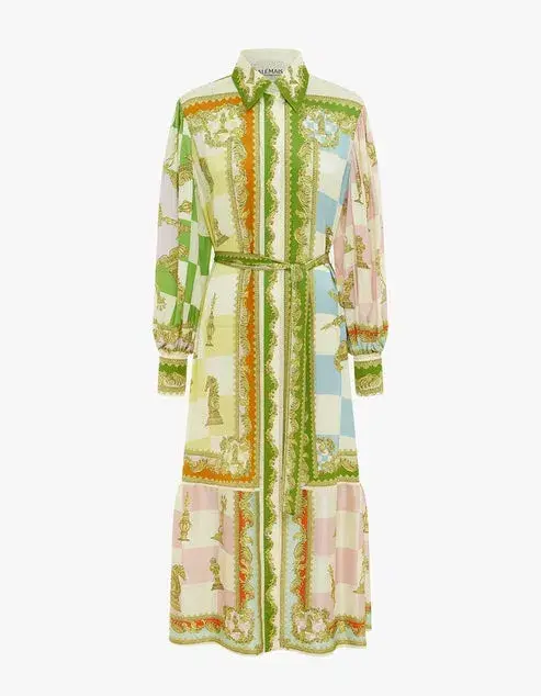 Alemais Checkmate Silk Shirtdress Maxi Dress Multi Print Size 14  - Image 6