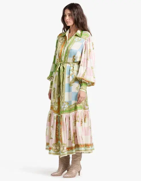 Alemais Checkmate Silk Shirtdress Maxi Dress Multi Print Size 14  - Image 3