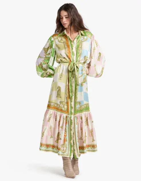 Alemais Checkmate Silk Shirtdress Maxi Dress Multi Print Size 14  - Image 2