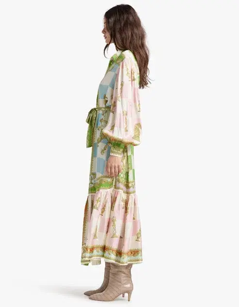 Alemais Checkmate Silk Shirtdress Maxi Dress Multi Print Size 14  - Image 4