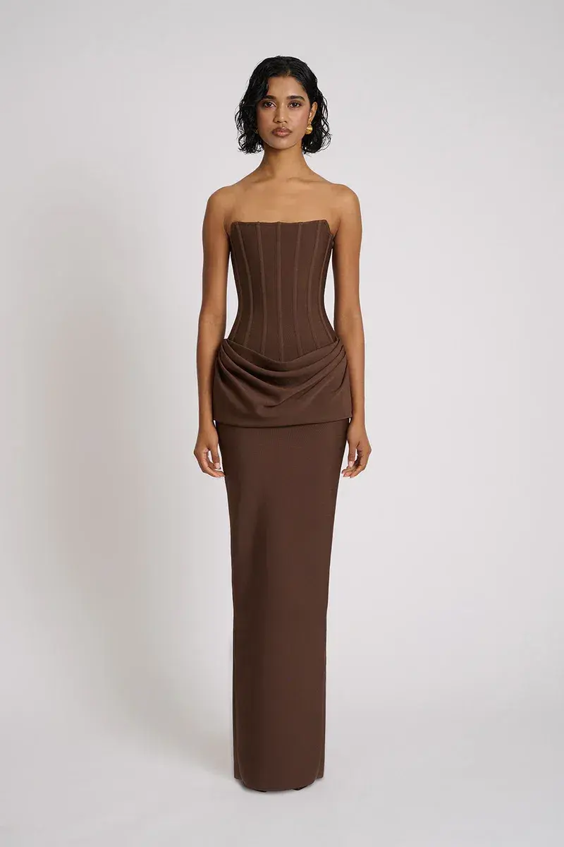 Eliya The Label Hilda Gown Maxi Brown Size AU 8 - Image 3