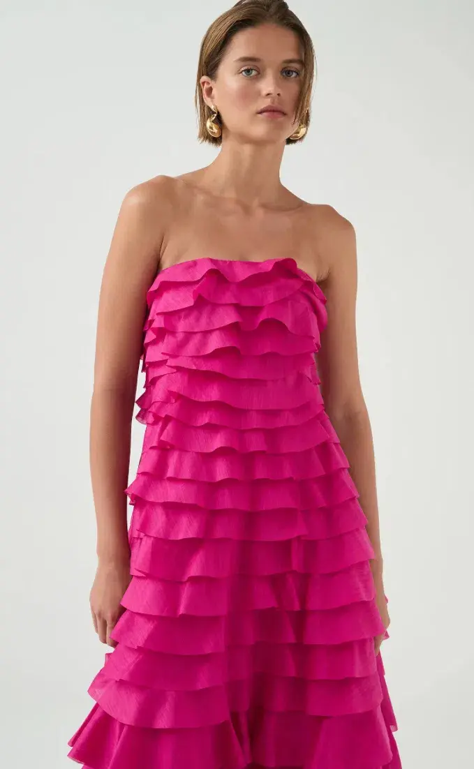 AJE Fleur Pleated Gown Maxi Magenta Size AU 10 - Image 3