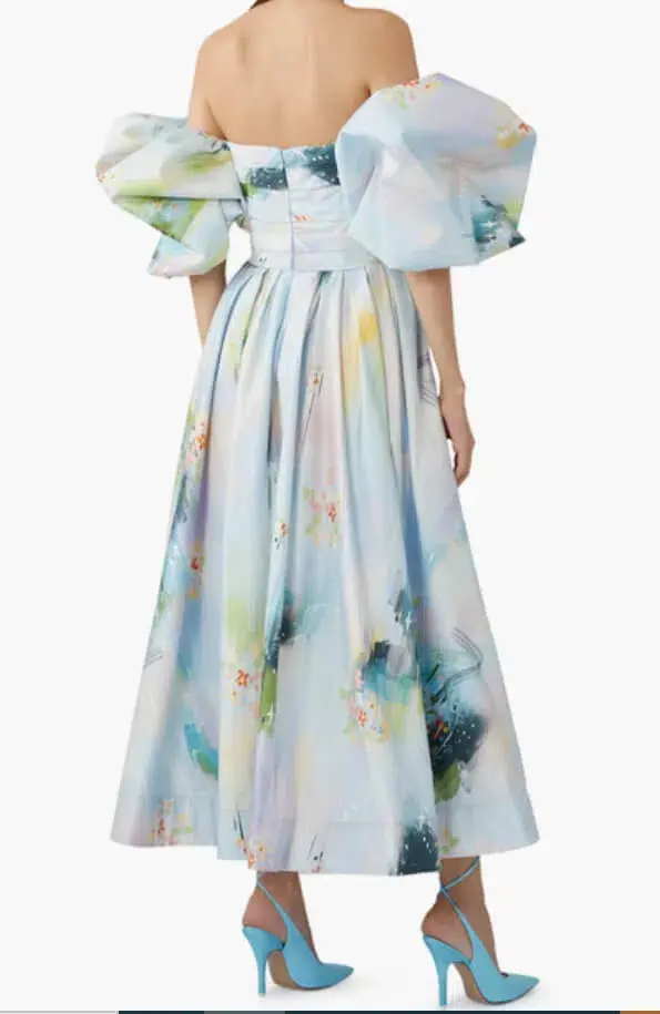 Leo Lin Matilda Puff Sleeve Midi Dress Willow Print Size AU 8 - Image 2