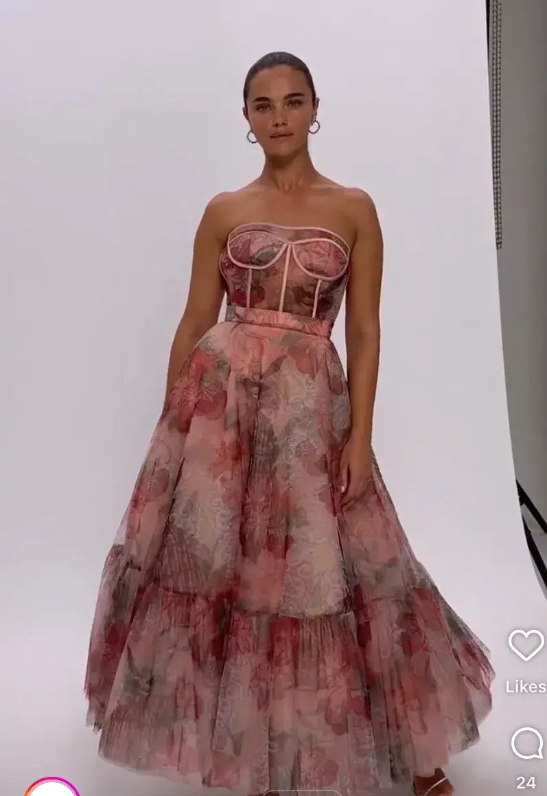 LEO LIN Rae Bustier Midi Dress Azalea Print in Fortune Size 12 - Image 2