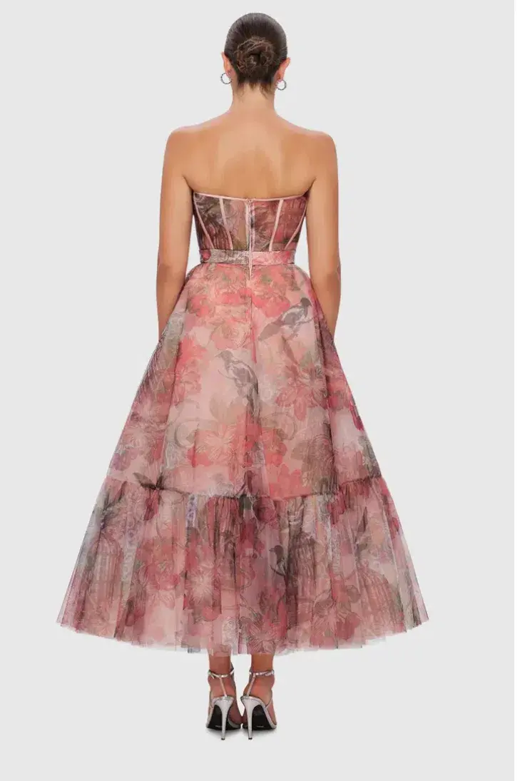 LEO LIN Rae Bustier Midi Dress Azalea Print in Fortune Size 12 - Image 4