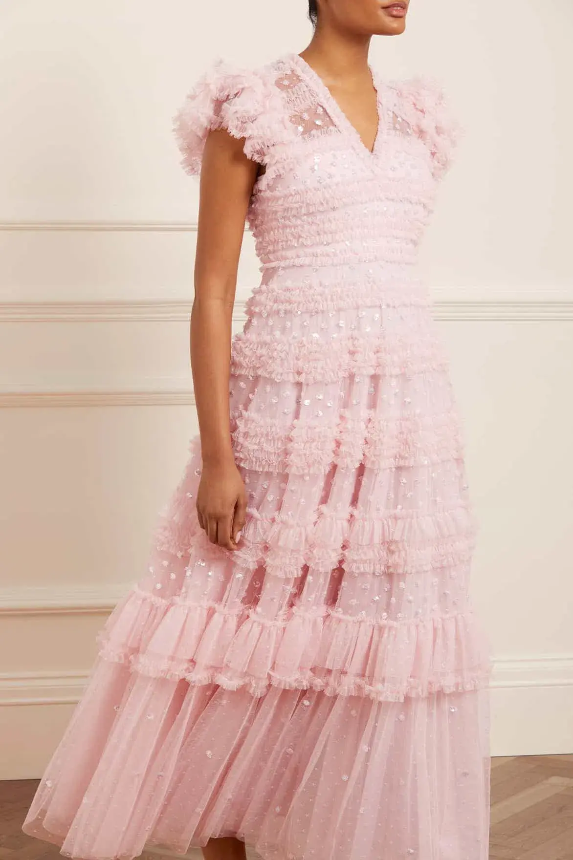 NEEDLE AND THREAD PINK V-NECK GOWN SIZE UK 14 ALTERED TO AU SIZE 10-12 - Image 1