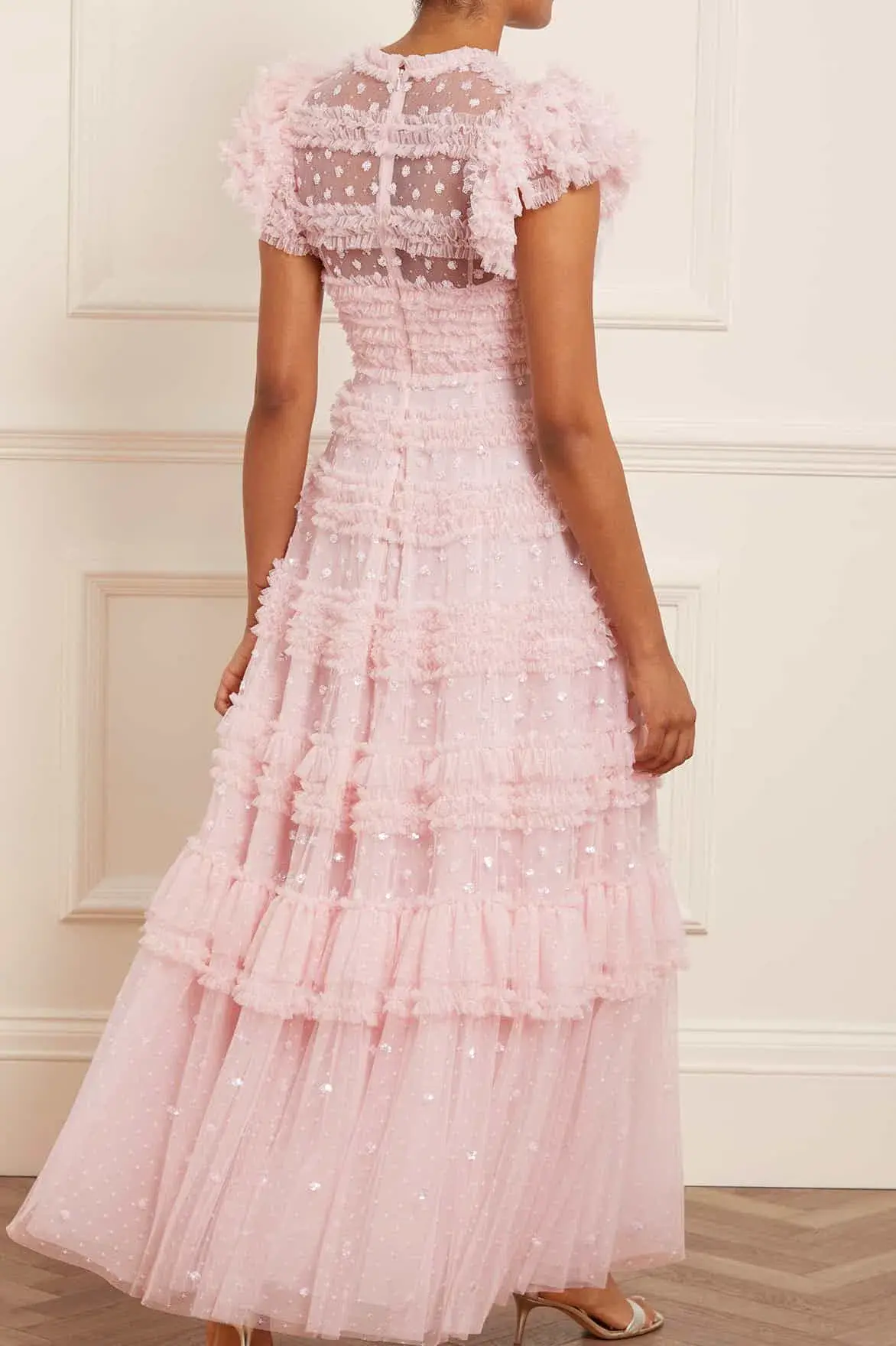 NEEDLE AND THREAD PINK V-NECK GOWN SIZE UK 14 ALTERED TO AU SIZE 10-12 - Image 2