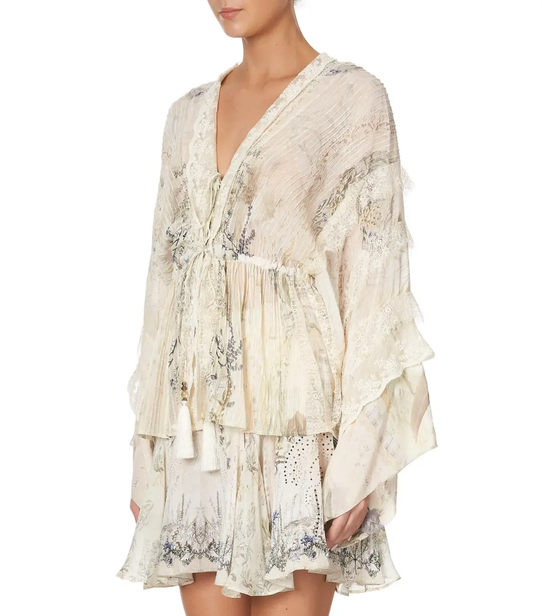 Camilla Tie Front Lace Insert Layer in Memories Of Moree Size M / AU 12 for rent on The Volte - main image